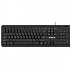 SVEN KB-E5700H, Keyboard, Waterproof construction, 104 keys, 12 Fn-keys, slim compact design, low-profile, USB 2.0 Hub 2 -ports, 1.5m, Black, Rus/Ukr/Eng